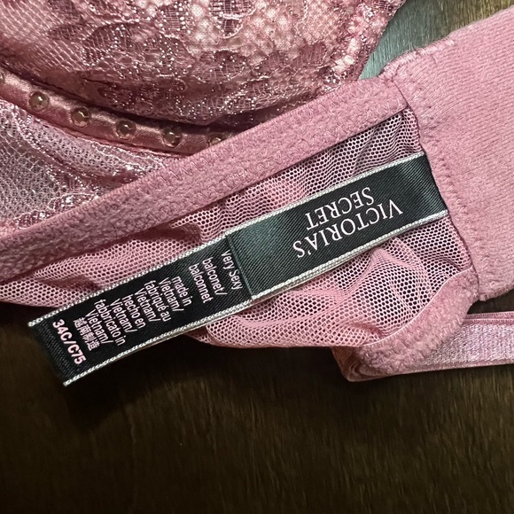 Victoria’s Secret Very Sexy Pink Rhinestone Underwire Lingerie Bra, Size 34C - Picture 10 of 14